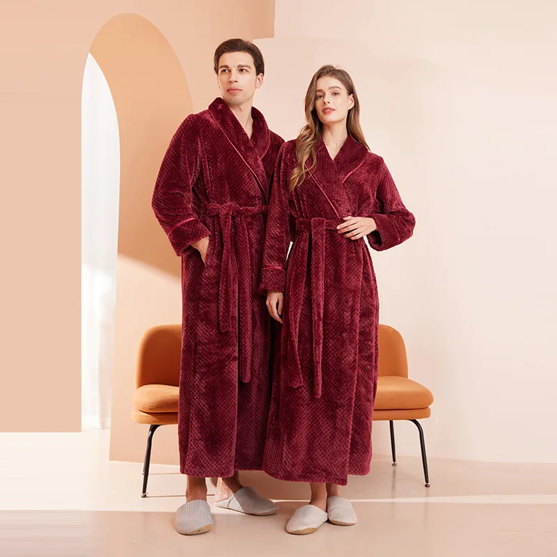 Winter Warm Women Robes Coral Fleece Sleepwear Female Kimono Solid Color Nightdress Dressing Gown Lounge Wear Hotel Bathrobes