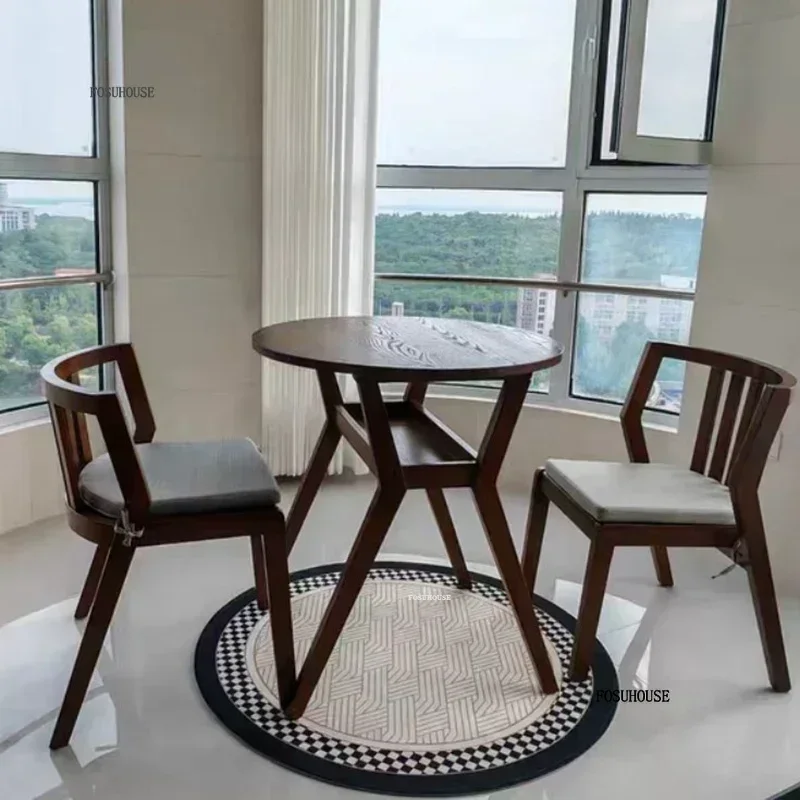 Solid Wood Garden Furniture Set Outdoor Furniture Patio Villa Tables and Chairs Leisure Mini Tea Table Three-piece Set