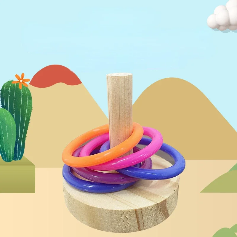 Wooden Interactive Parrot Ring Toy Educational Exercise Stimulating Fun Playtime for Parrot Parakeet Bird Toys Random Color 2