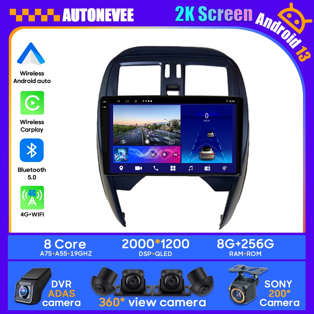 

Android 13 Car For NISSAN Micra K13 March K13 2013-2017 Head Unit Stereo Radio Multimedia Player GPS BT 4G Carplay No 2din DVD