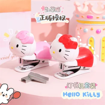 Kawaiii Hello Kitty Sanrio Staplers Set Cute Cartoon Kt Cat Student Material Test Paper Mini Binding Machine Office Stationery