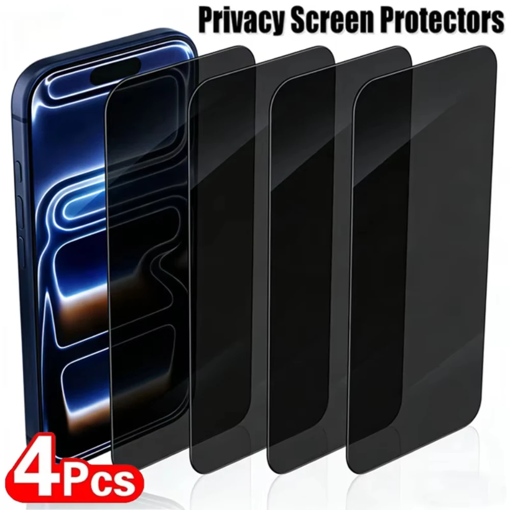 Lot de 4 protections d'écran en verre trempé anti-espion pour iPhone 17 Pro Max, 16, 12, 13, 14, 15 Pro Max Plus, 16e, 17e – Verre de confidentialité