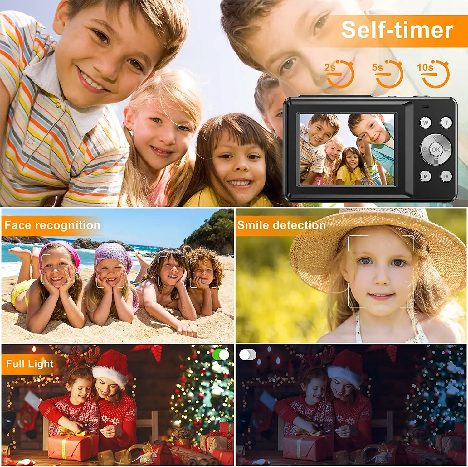 Digital Camera 1080P 44MP Kids Camera Digital Point and Shoot Camera with  32GB Memory Card,16X Zoom Vlogging Camera for Children Boys Girls Students