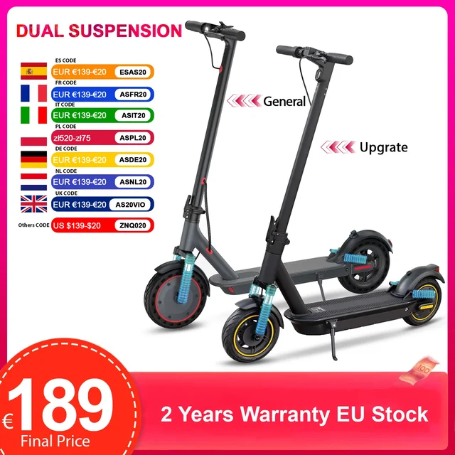 Trottinette électrique AOVOPRO S10/ESMAX 1000W avec double suspension, 35 km/h, pneus anti-éclatement de 10 pouces, trottinette électrique pliable 1