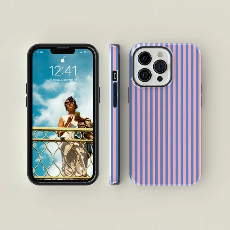 Striped Blue Pink Magnetic Acrylic TPU Phone Case