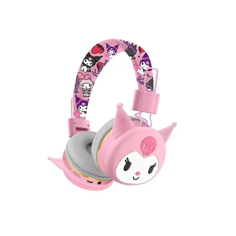 Sanrio Hello Kitty Kuromi Bluetooth Headphone Wireless Headsets Cartoon with Mic Foldable Lightweight Earphone for Phones Laptop