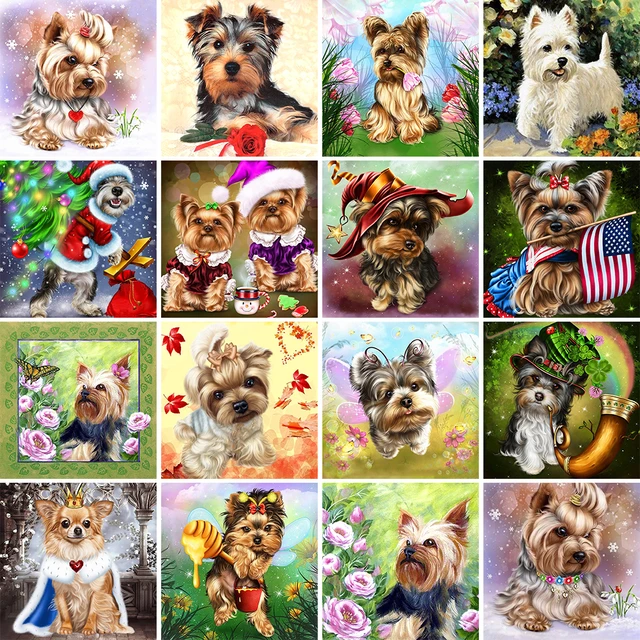 Small Yorkshire Terrier Dog Diamond Painting Kits Cute Scottish Terrier  Animal In Flowers Garden Mosaic Cross Stitch Home Decor - AliExpress