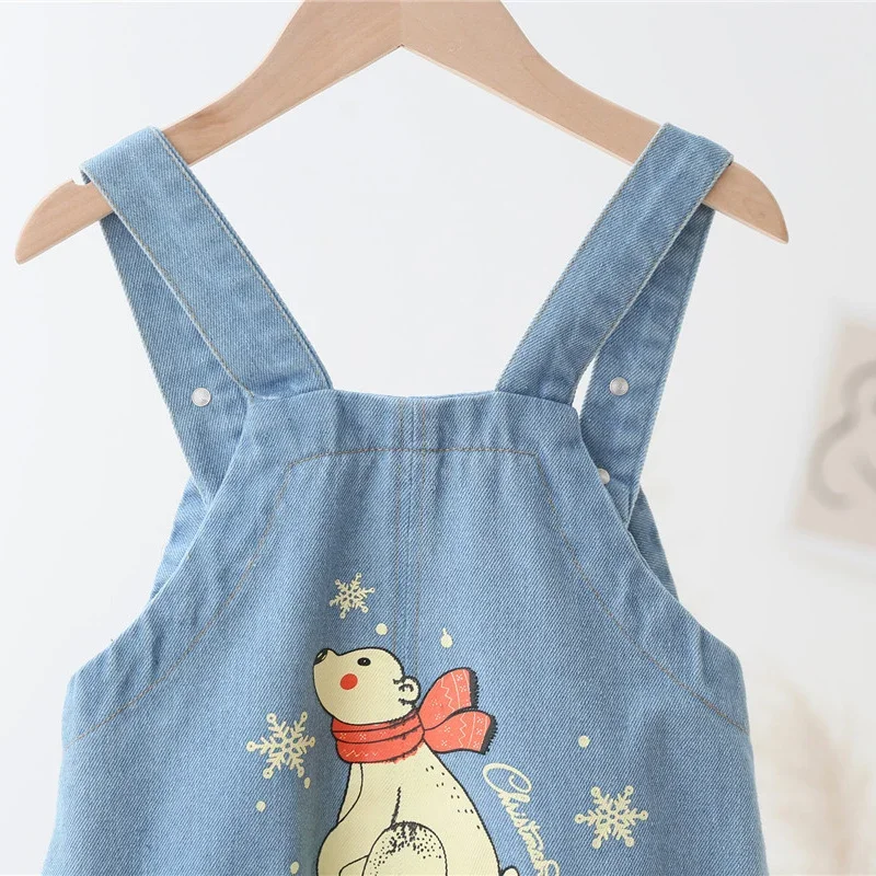 IENENS Boys Jeans Overalls Baby Toddler Girls Loose Denim Dungarees Kids Cartoon Print Jumpsuit 1-4 Years Children Long Pants