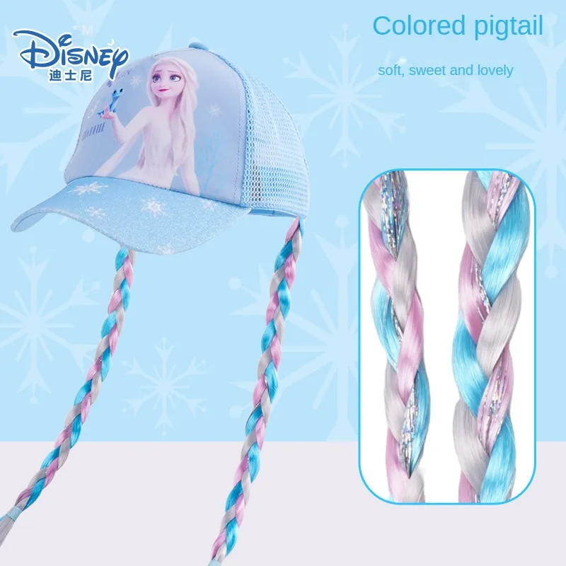 Disney Children's Frozen Adventure Baseball Hat Girls' Duck Tongue Hat Summer Thin Mesh Sunscreen Disney Braid Kid Birthday Gift