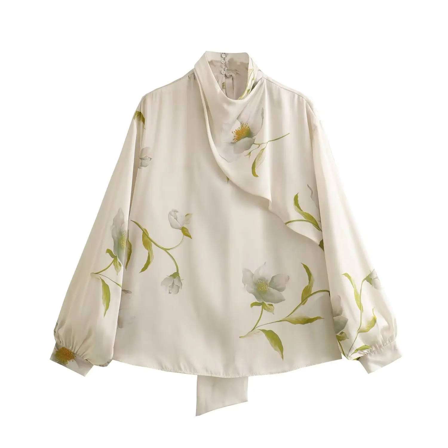 

Women's 2023 Fashion New Temperament Joker Printed Lace-up Decorative Blouse Retro Long-sleeved Pullover Shirt Chic Top.