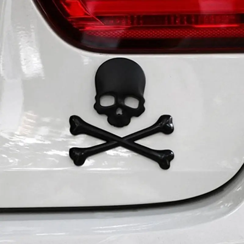 2 Autocollants 3D Crâne En Alliage Zinc Pour Voiture/moto - Badge Métal Noir Pour Personnalisation Extérieur - Accessoire Styling Auto