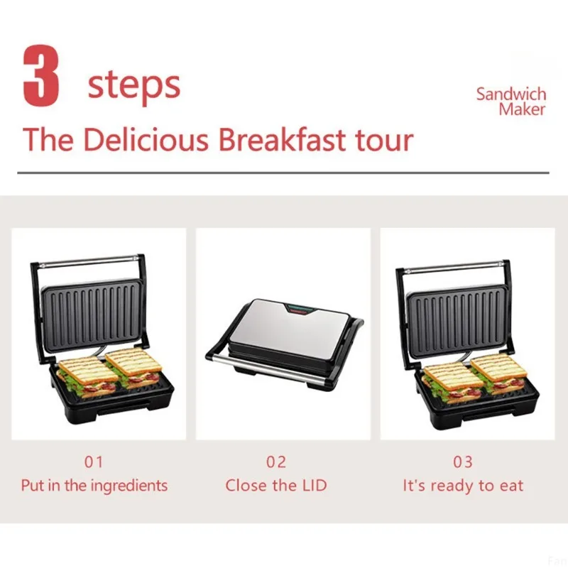 Electric Sandwich Machine, Non Stick Surface Toaster, 110-220V Household Mini Steak Machine, Hamburger Frying Machine 5