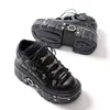 Fashion Women Punk Platform Shoes for Woman's Lace-Up Round Toe Metal Decoration Thin Heels Sneakers Gothic Party Nightclub Shoe 3