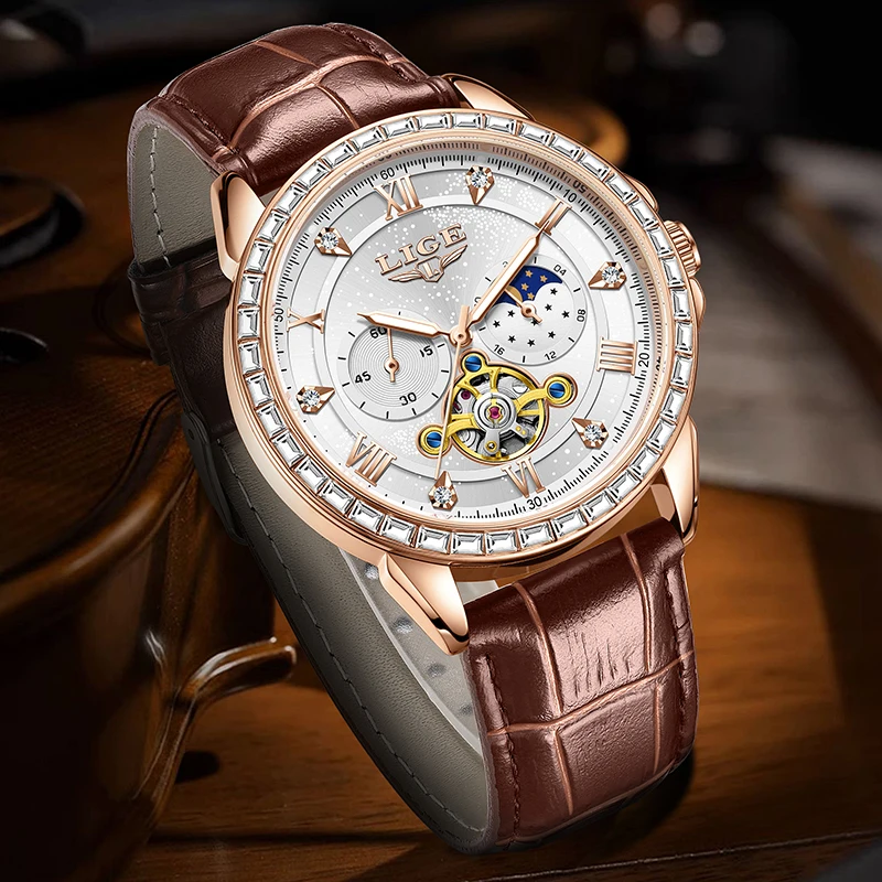 2026 LIGE New Luxury Men Watch Automatic Mechanical Watch for Men Business Sport Wristwatch Waterproof Leather Belt Clock Male