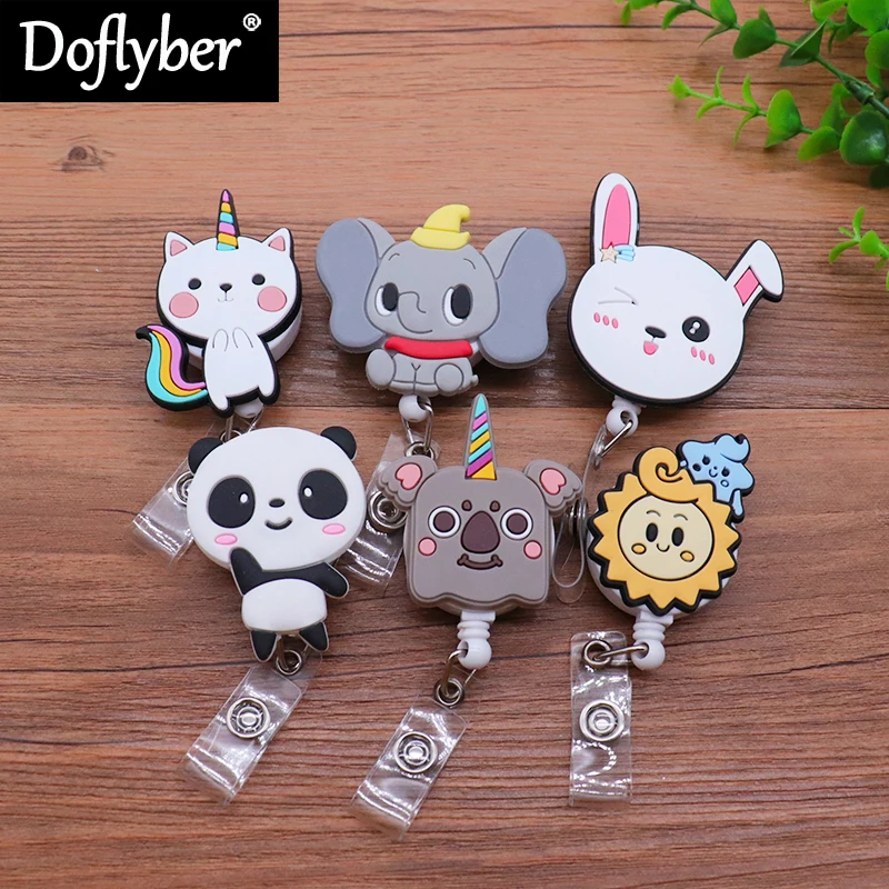 Cartoon Unicorn Panda Elephant Silicone Retractable Badge Reel Doctor Nurse Chest Card Exhibition Holder Clip Badge Holder cartoon animal dog dinosaur silicone retractable badge reel doctor nurse chest card exhibition holder clip badge holder