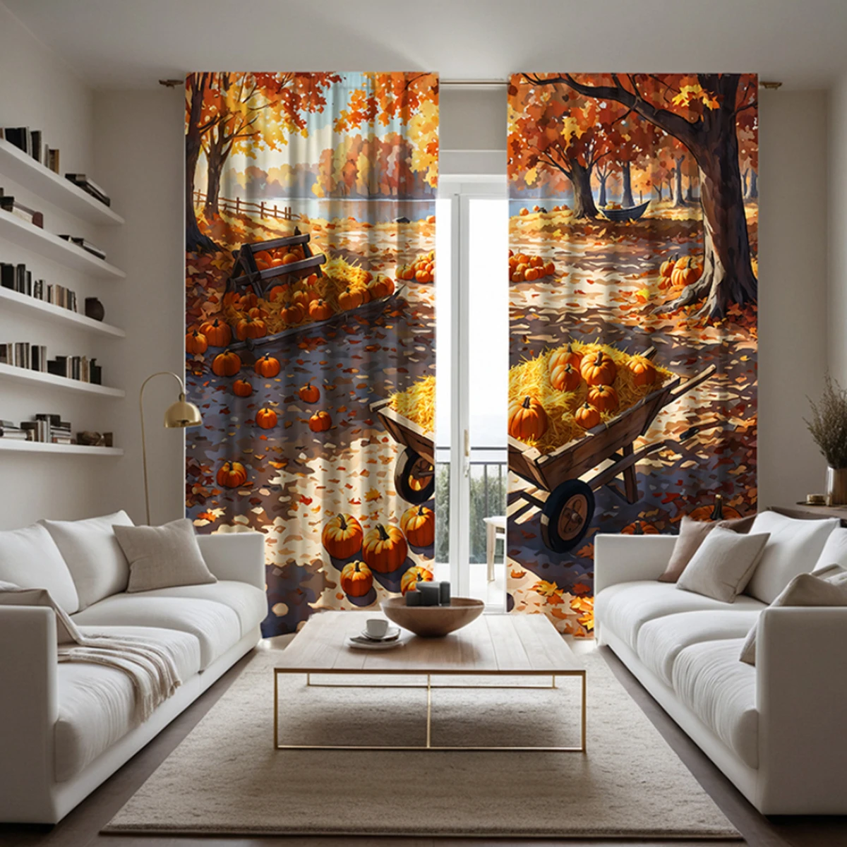 2 pieces of HD autumn wind deciduous pumpkin decorative curtain Yellow tie digital printed curtain home decoration style decorat 3