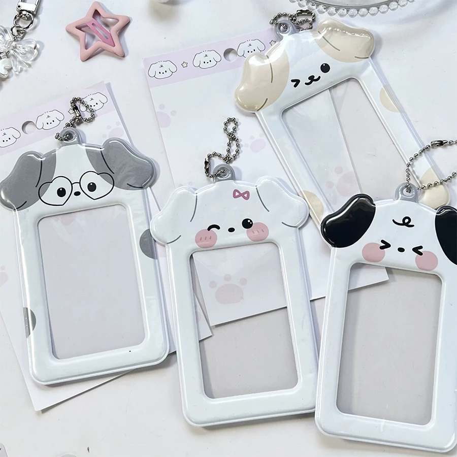 Kpop Photocard Holder with Keychain Y2K Kawaii dog Photo Card Sleeves ID Badge Holder Card Protector 2
