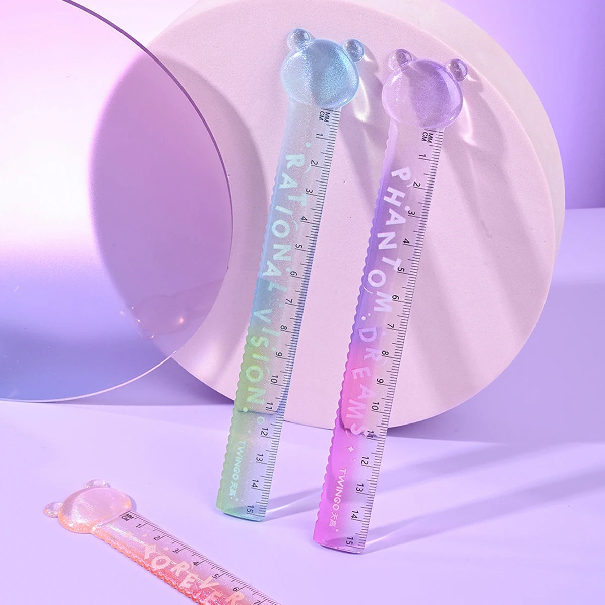 직선 측정 눈금자 15cm 그라디언트 글리터 귀여운 곰 물결 모양 가장자리 어린이를위한 학교 사무실 스크랩북 DIY 미술 공예 용품