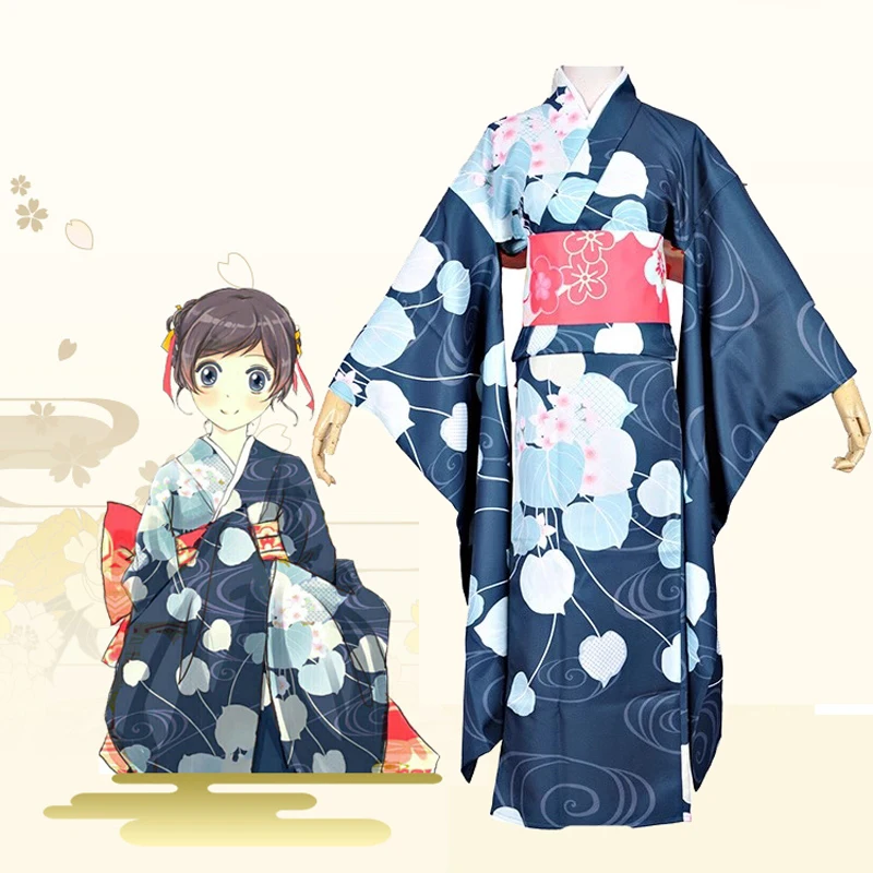 

Anime Momozono Nanami Cosplay Costume Daily Loose Dark Printed Spring Summer Festival Women Yukata Kimono
