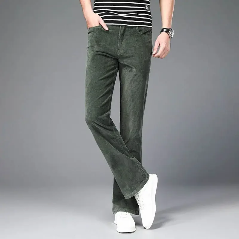 Men's Spring Autumn New High Waist Corduroy Pants Male Korean Slim Solid Color Pants Men Long Casual Flare H393