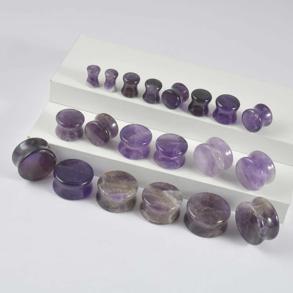 2PCS Natural Stone Double Flared Plug Opal Quartz Ear Tunnel Gauge Colorful Stone Ear Expander Weight piercing jewelry