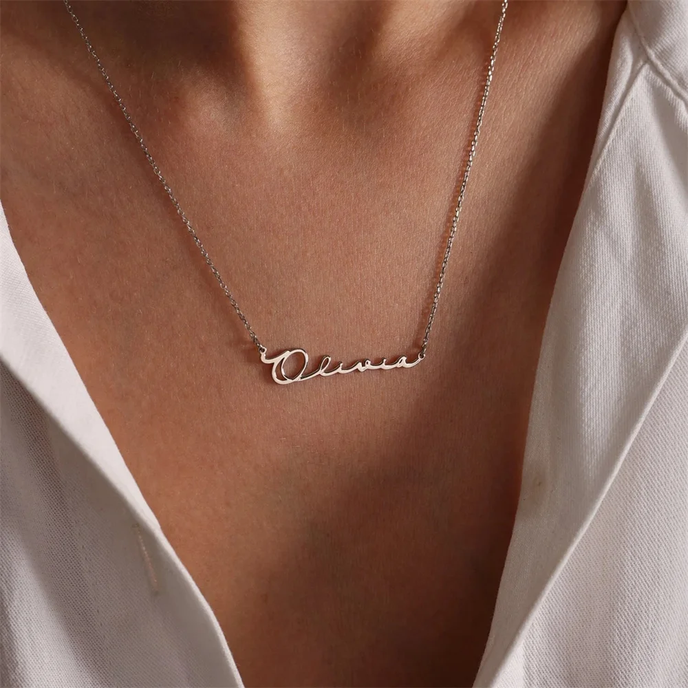 

Customize Name Necklaces Women Stainless Steel Handwritten Signature Pendant Gold Choker Chain Femme Custom Jewelry Gifts