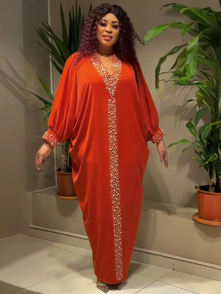 

2023 Autumn Long Dresses For Women Dubai African Kaftan Abayas Batwing Sleeve Loose Boubou Wedding Party Evening Gowns Clothing