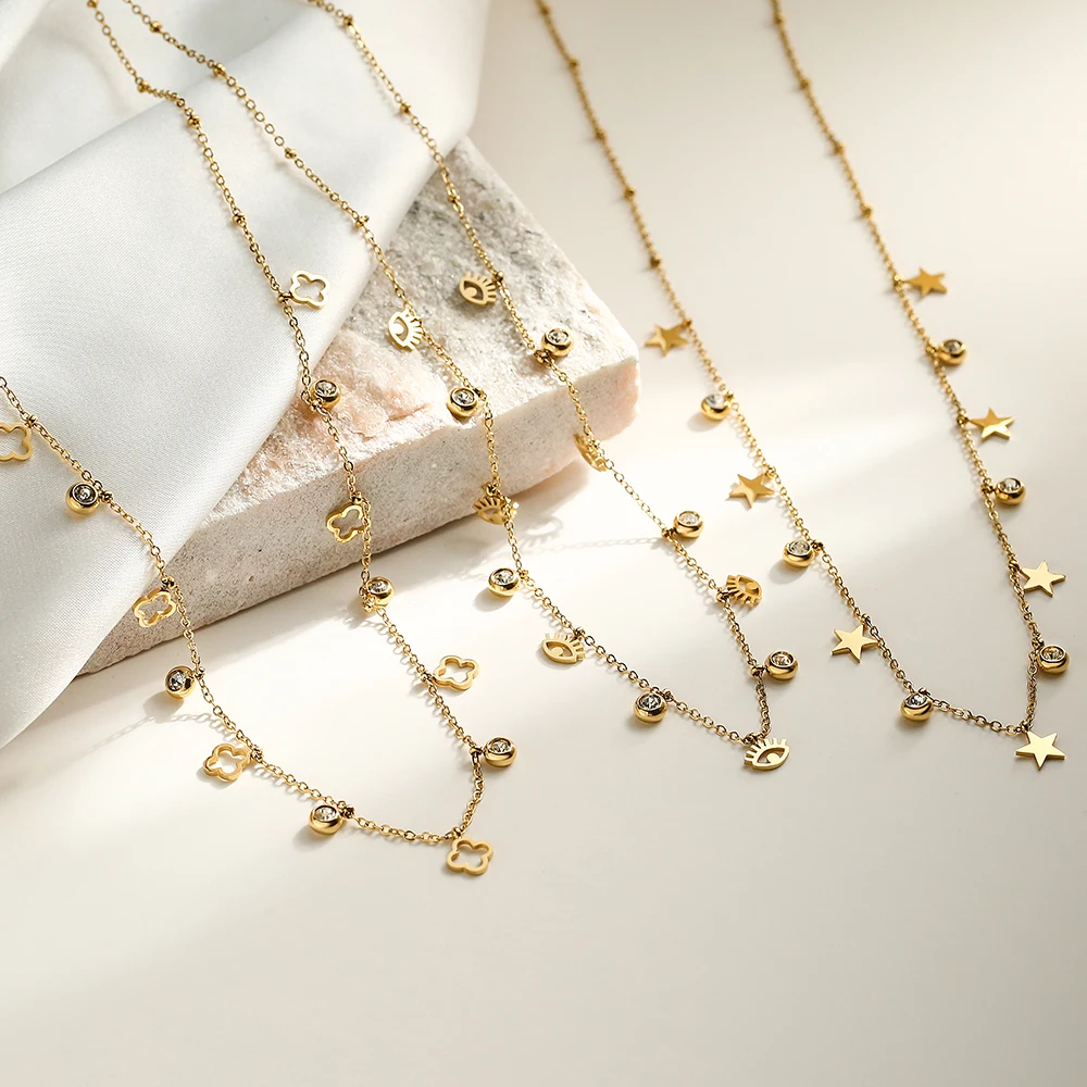 Женское Ожерелье-чокер из нержавеющей стали 316L со звездами и сглаза Женское Ожерелье-чокер из нержавеющей стали 316L со звездами и сглаза