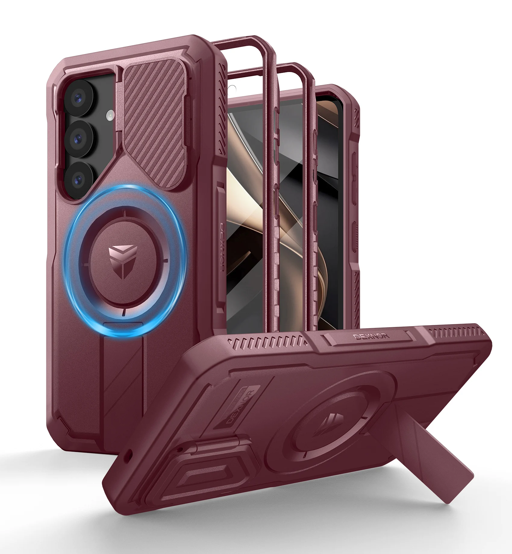 Shockproof Case with Sliding Camera Cover, Screen Protector, and Kickstand