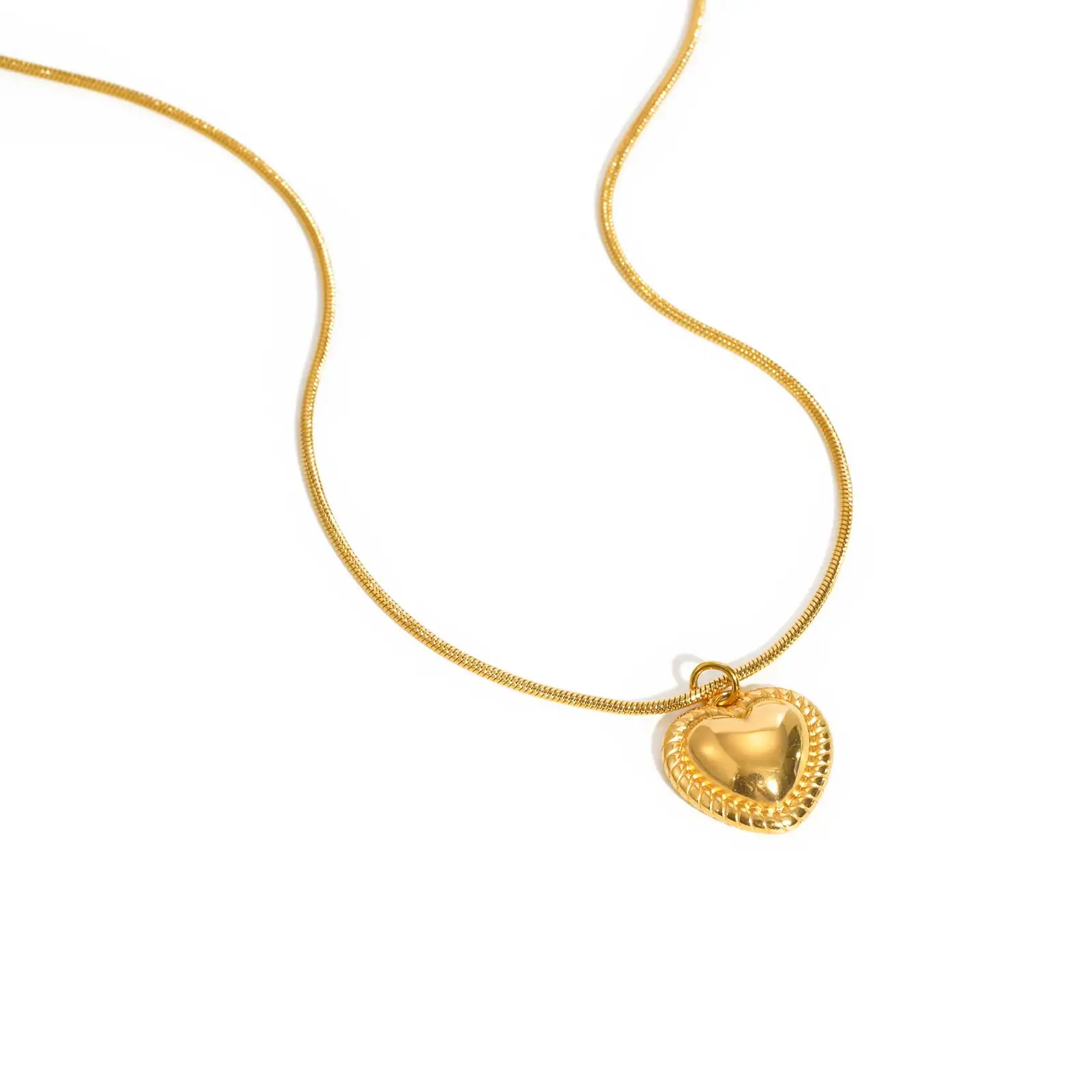 Collar de corazón con cadena de serpiente redonda para mujer, collares de acero inoxidable chapados en oro, regalos de joyería clásica_voghion.com