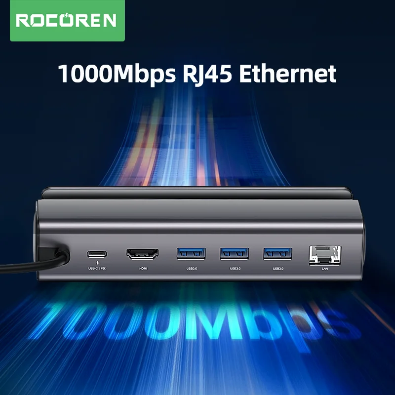 Rocoren Steam Deck Docking Station 6 in 1 USB C Hub HDMI-compatible 4K60Hz RJ45 Dock for SteamDeck Nintendo Switch ASUS Rog Ally