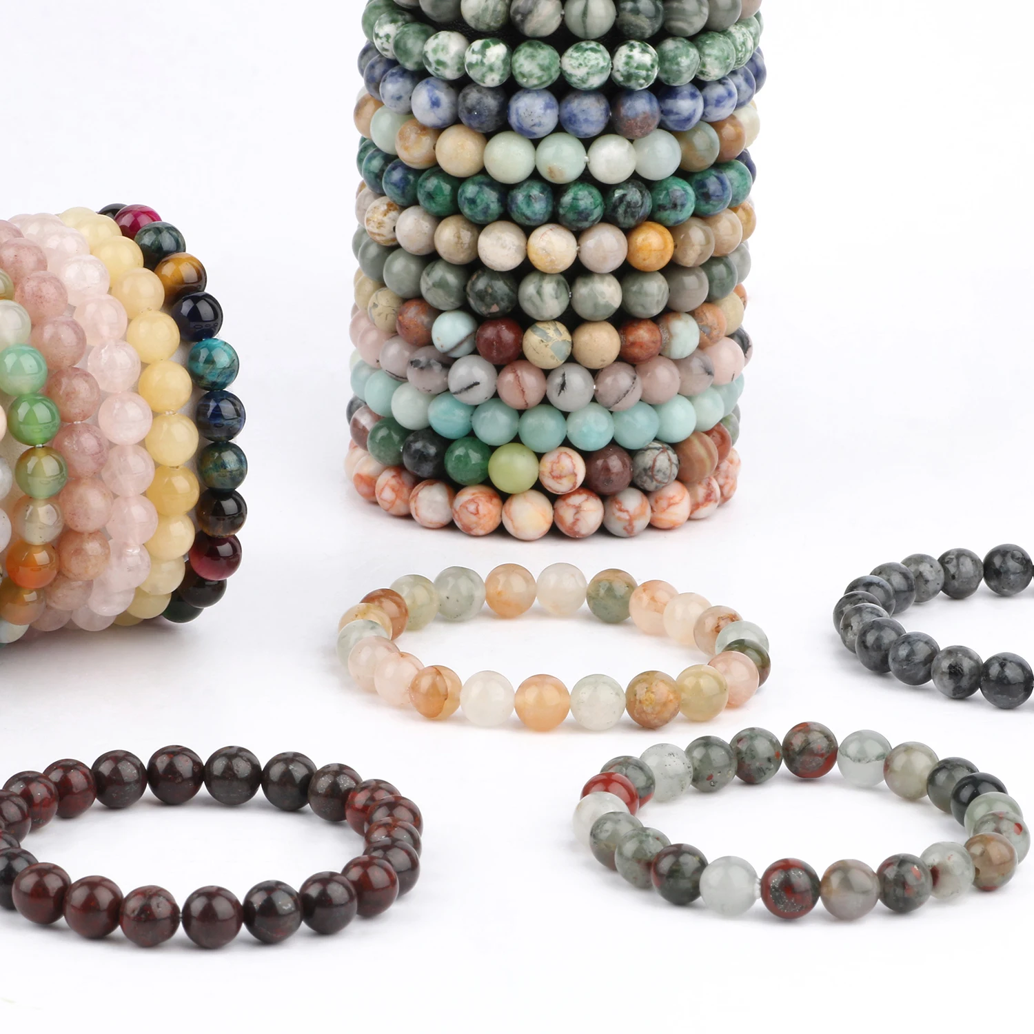 YINRIS Bracciale Con Perline Di Agata Naturale 8 Mm: Elasticizzato, Fatto A Mano, Senza Metallo. Set Da 3 Pezzi Per Donne, Confezione Regalo. Porta Fortuna E Benessere.