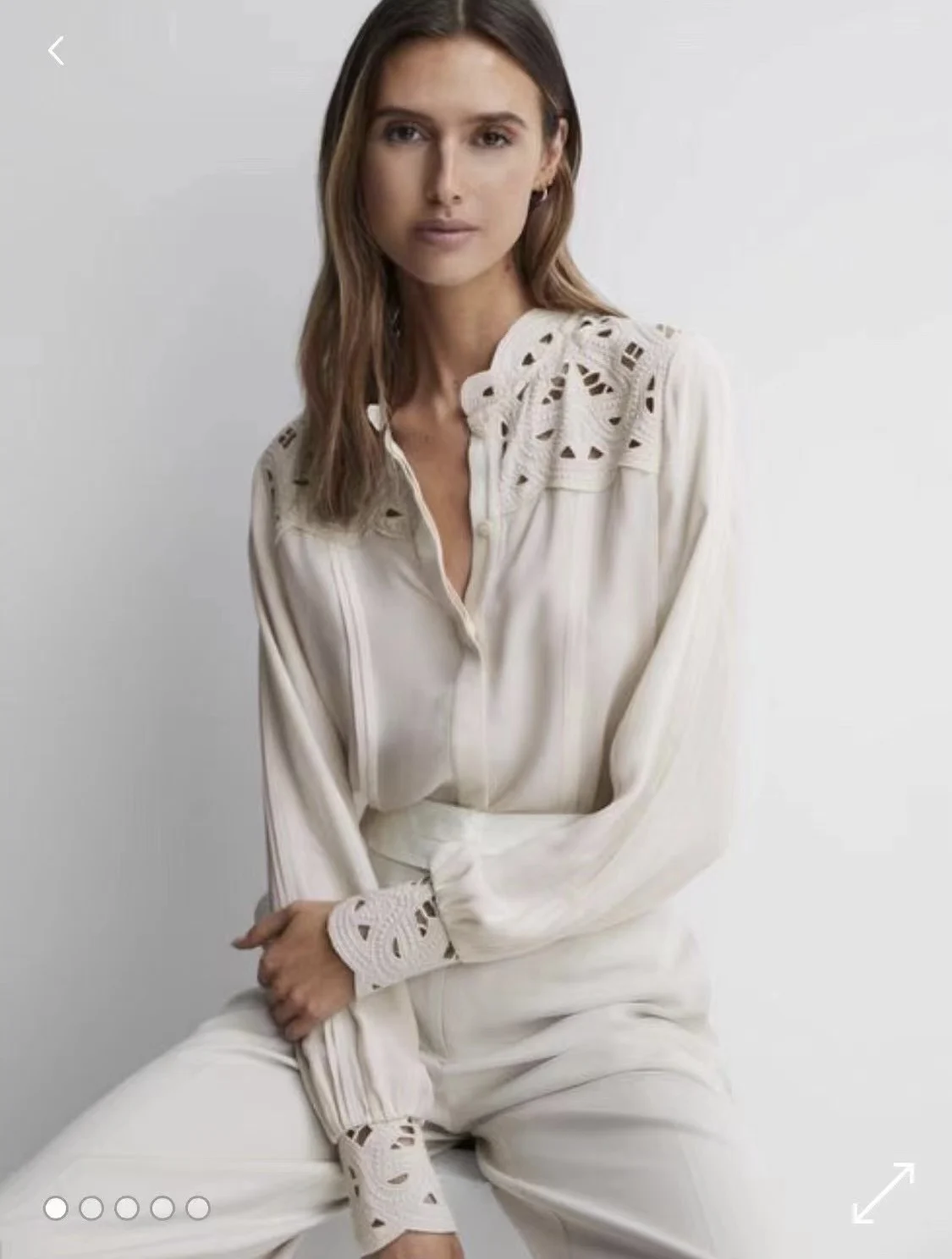

Women Blouse Hollow Out Embroidery Single Breasted Long Sleeve OL Shirt