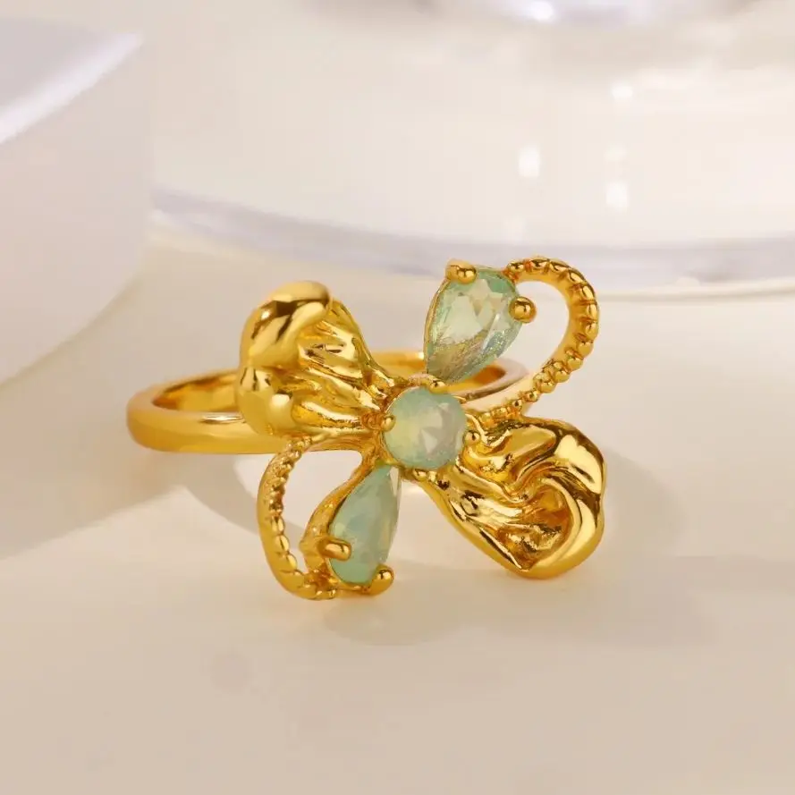 Stone Rings Stainless Steel Gold Adjustable Women