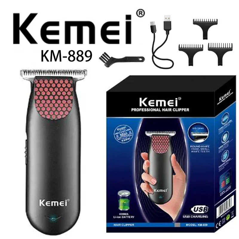 

Kemei Km-889 Mini Portable Low Noise Black Carbon Steel Cutter Head Rechargeable Cordless Hair Clipper