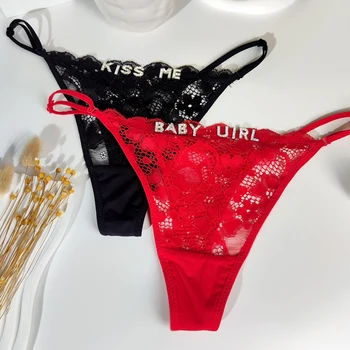 Sexy Custom Name String Thongs For Women Personalized Hollow Flower Panties with Rhinestone Letters Don't Fall Off Gifts