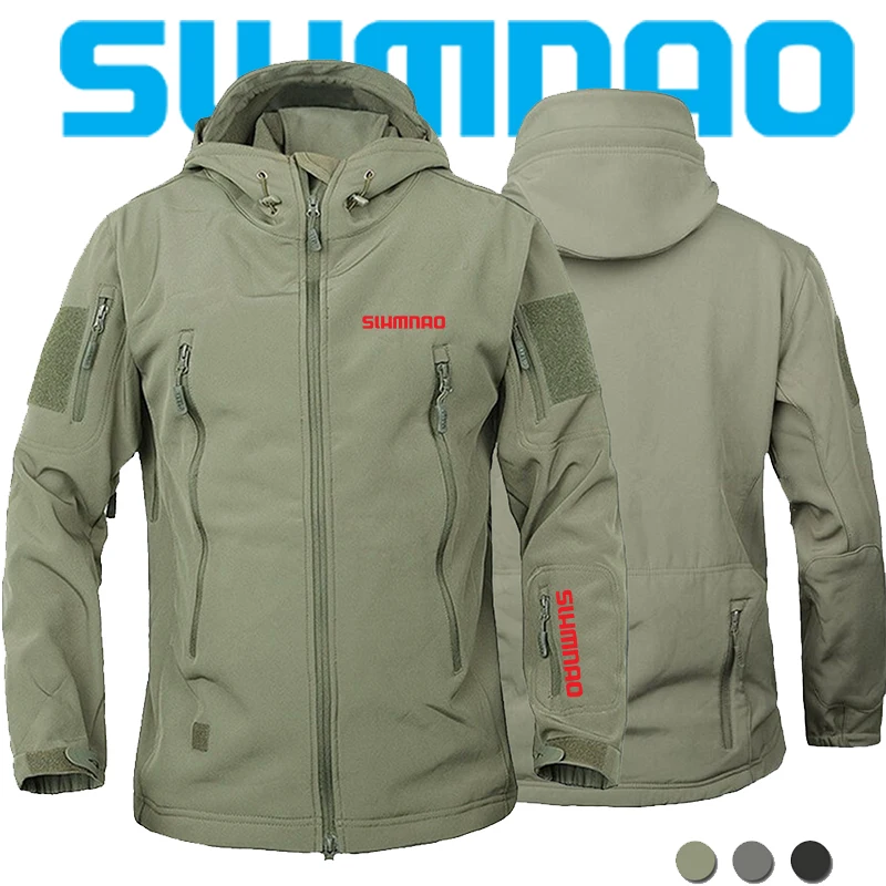 

2023 Men's Fishing Suit Autumn and Winter Outdoor Jacket Shark Skin Soft Shell Tactical Waterproof Windproof Army Hooded Coat