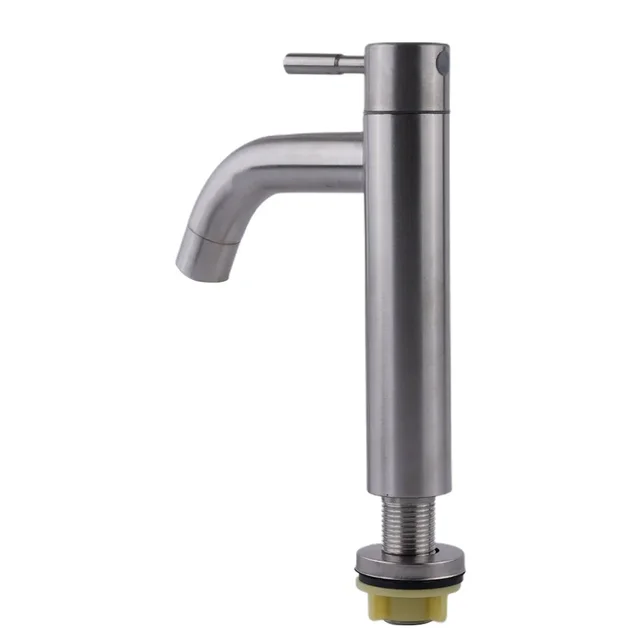 Stainless Steel Silver Single Cold Sink Faucet Counter Basin Faucet Sink Faucet Single Handle For Kitchen Bathroom Family Hotel 5