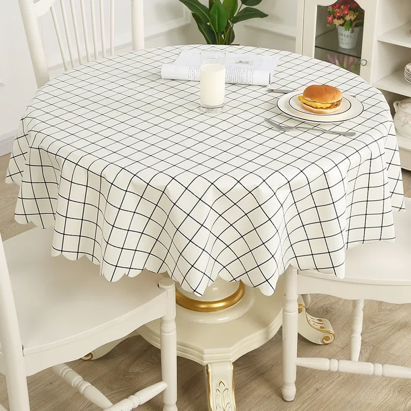 

Round Tablecloth Grid Pvc Printed Waterproof Oil-proof Anti-Scalding Table Cloth Coffee Kitchen Dining Table Colth Cover Mat