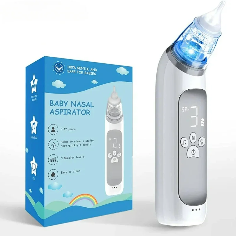 Baby Electric Nasal Aspirator Nose Suction Device with Food Grade Silicone Mouthpiece 3 Suction Modes and Soothing Music nasal aspirator