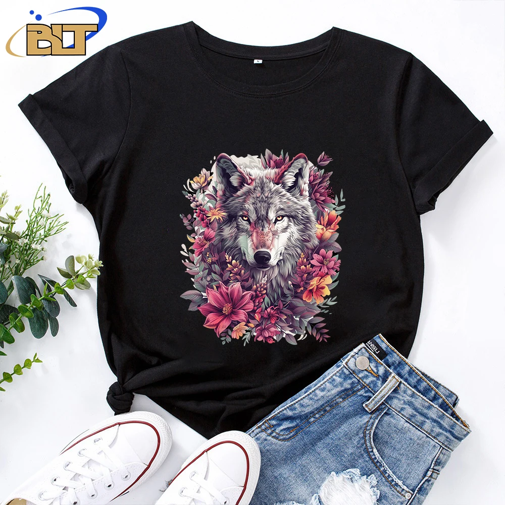 

Женская Классическая футболка с принтом волка Новинка для взрослых индивидуальный Повседневный Топ с коротким рукавом Свободная Женская одежда