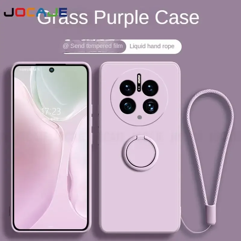 Liquid Silicone Ring Stand Phone Case with Lanyard Holder - Protective Cover
