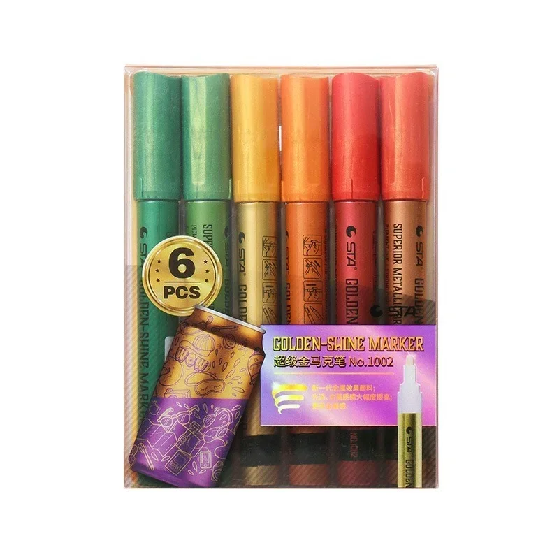 Waterproof Metallic Paint Gold Red Marker Pens Glitter Arts Markers DIY Painting Rock Glass Porcelain Mug Wood Fabric Canvas