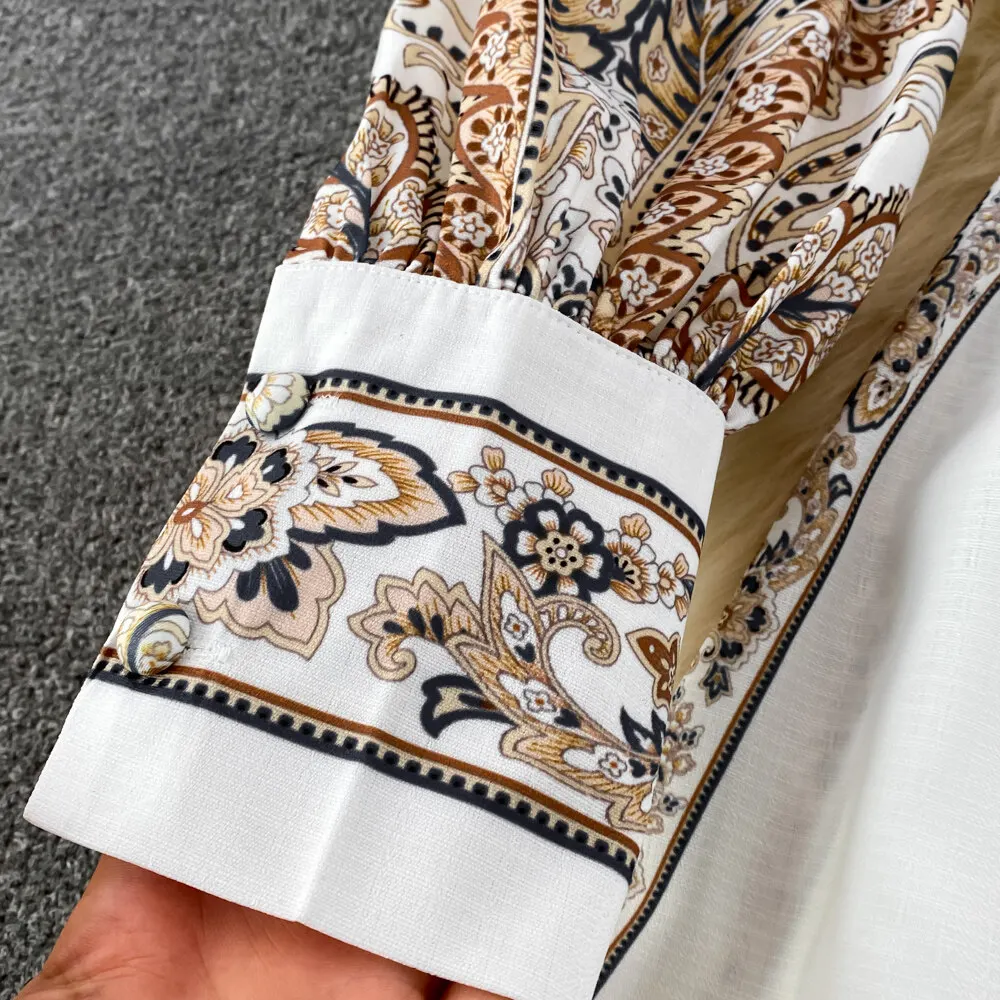 Women Vintage Long Dress Fashion Print A-line Ruffled Elegant Floral Party Dresses Ladies Long Sleeve Casual Long Robe Vestidos