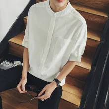 

2022 Men's 3/4 Sleeve Shirt Summer Korean Version of The Trend of Students Small Fresh Cotton Linen Shirt Men Women Shirt