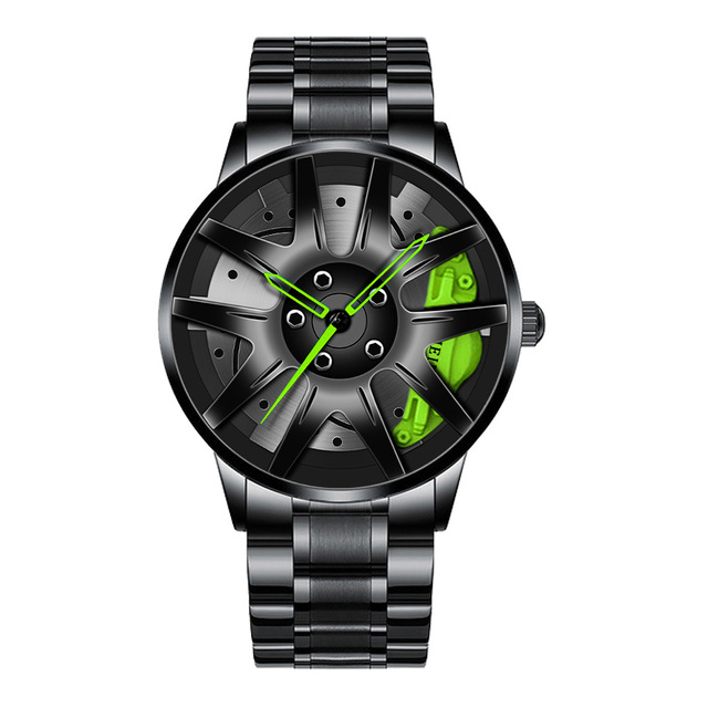for Men Waterproof Vacuum Plating Strap with Car Wheel Rim Hub Design Sport Automatic Quartz Wristwatch