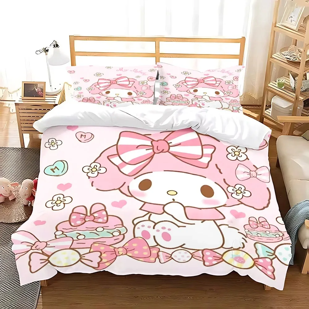 Cartoon My Melody Duvet Cover Pillowcase Bedding Set Adult Boy Girl Bedroom Decoration Children Gift Single Double Large Size 2