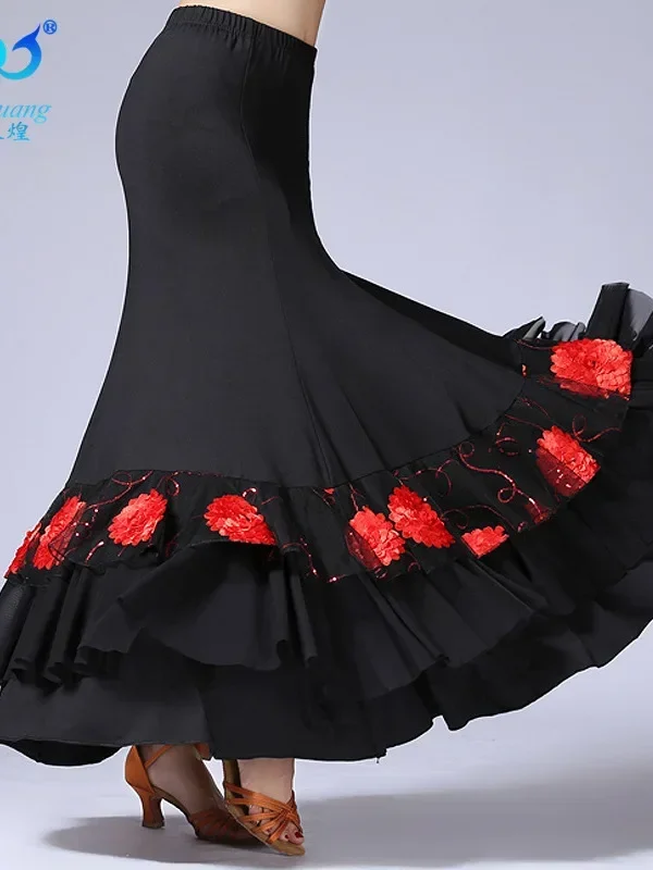 

Женское платье для бальных танцев фламенко, испанская одежда для танца живота с блестками и цветочной вышивкой, с оборками и большими крыльями, цыганская модель