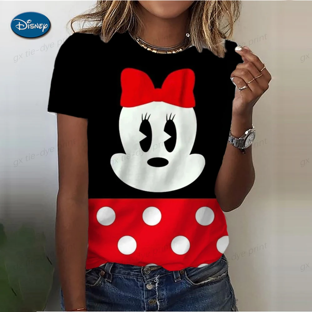 

Disney Cartoon Clothing Casual Tee Shirt Mickey Mouse Women Polka Dot Style Short Sleeve Print Fashion Graphic T-shirts