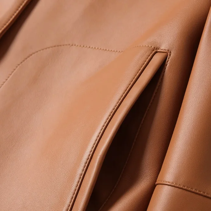 Korean Style 2023 Autumn Winter Chic Women High Quality Genuine Leather Jackets Elegant Short Coat C420